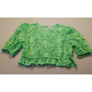 Future Collective Green Lace Peplum Crop‎ Top Blouse Puff Sleeves Size 1X